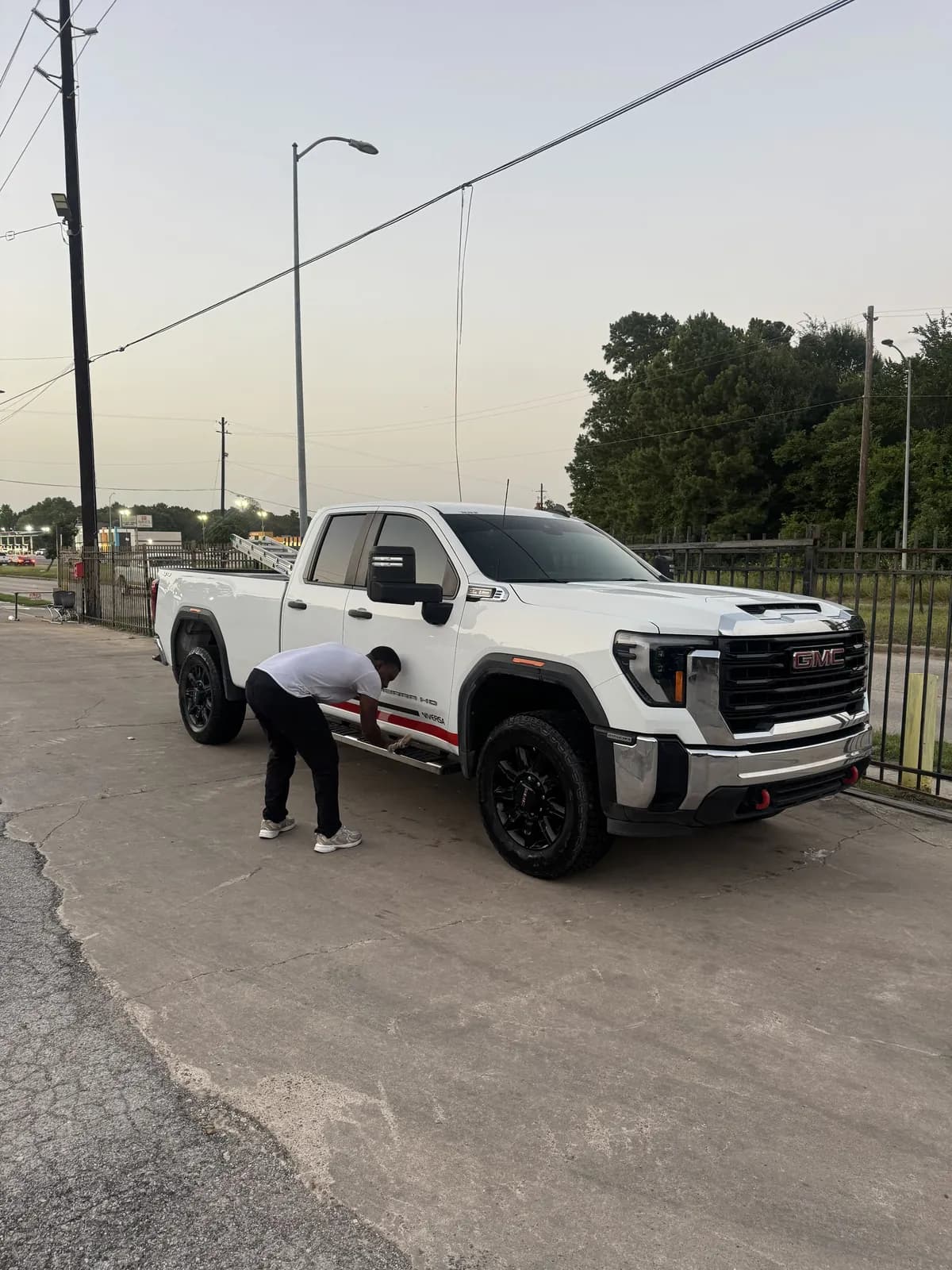 White GMC dually being detailed